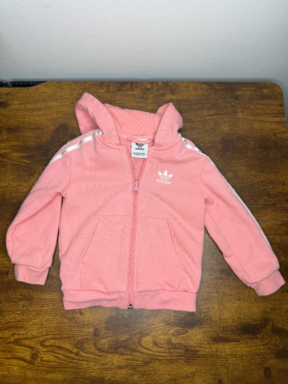 Adidas Kids Pink Zip Up Hoodie, size 12-18 months.